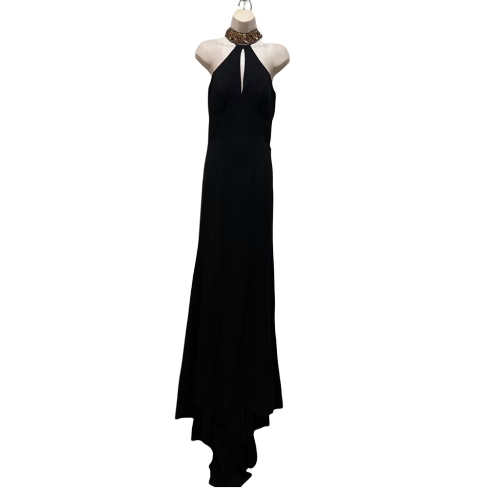 Sherri Hill stunning black beaded halter gown. Size 2